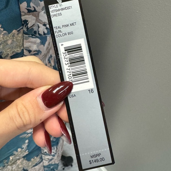 Tahari Teal floral midi dress size 16 e103-15 with tags - Picture 8 of 8